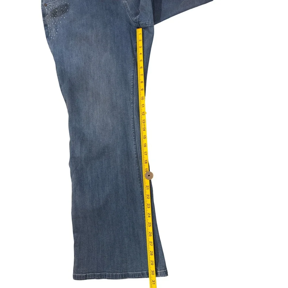 Susan Graver Jeans Women 26W Blue Embellished Bootcut‎ Denim NWT Rhinestone Soft